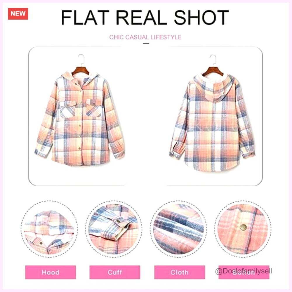 Fleece-Lined Plaid Hooded Shacket, Boyfriend Fit, Button Front & Cuffs - Picture 5 of 7